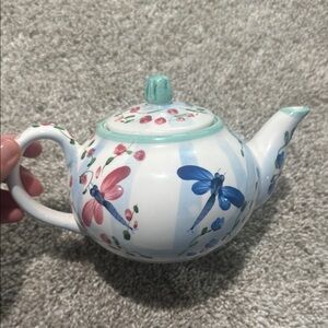 Handpainted Floral Dragonfly Teapot